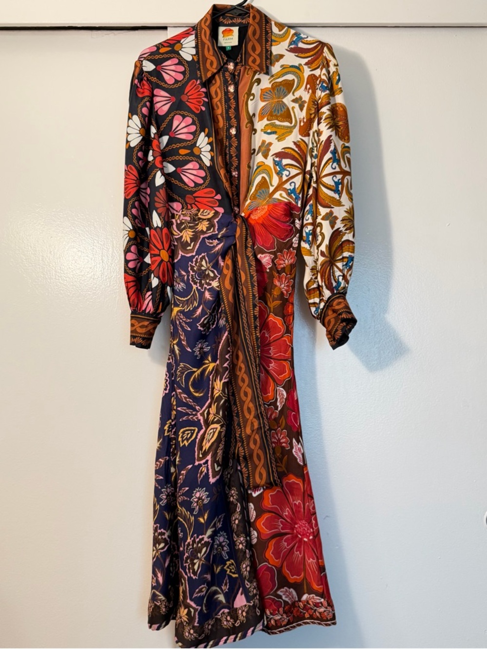 FARM Rio Multicolor Floral Patchwork Midi Dress